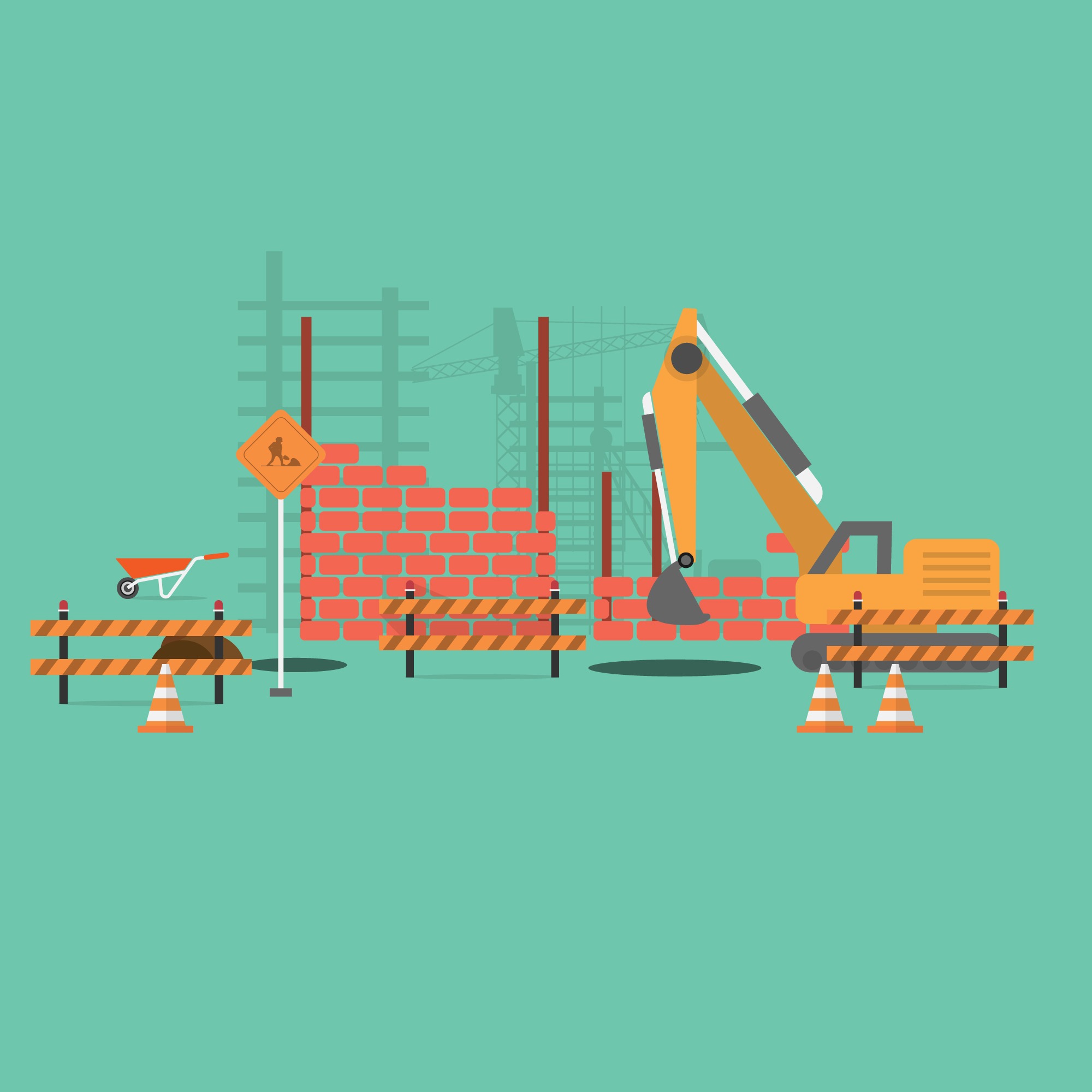 Uma imagem em vetor de um canteiro de obras.
